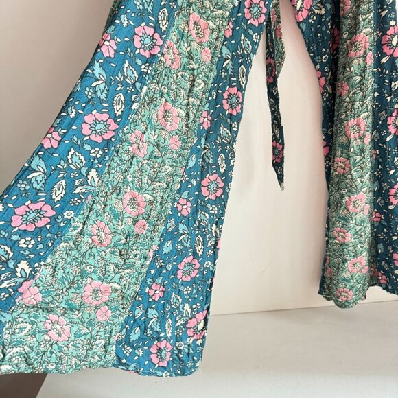 Free People bali sultry bohemian flared pants in blue multi L - Picture 4 of 8